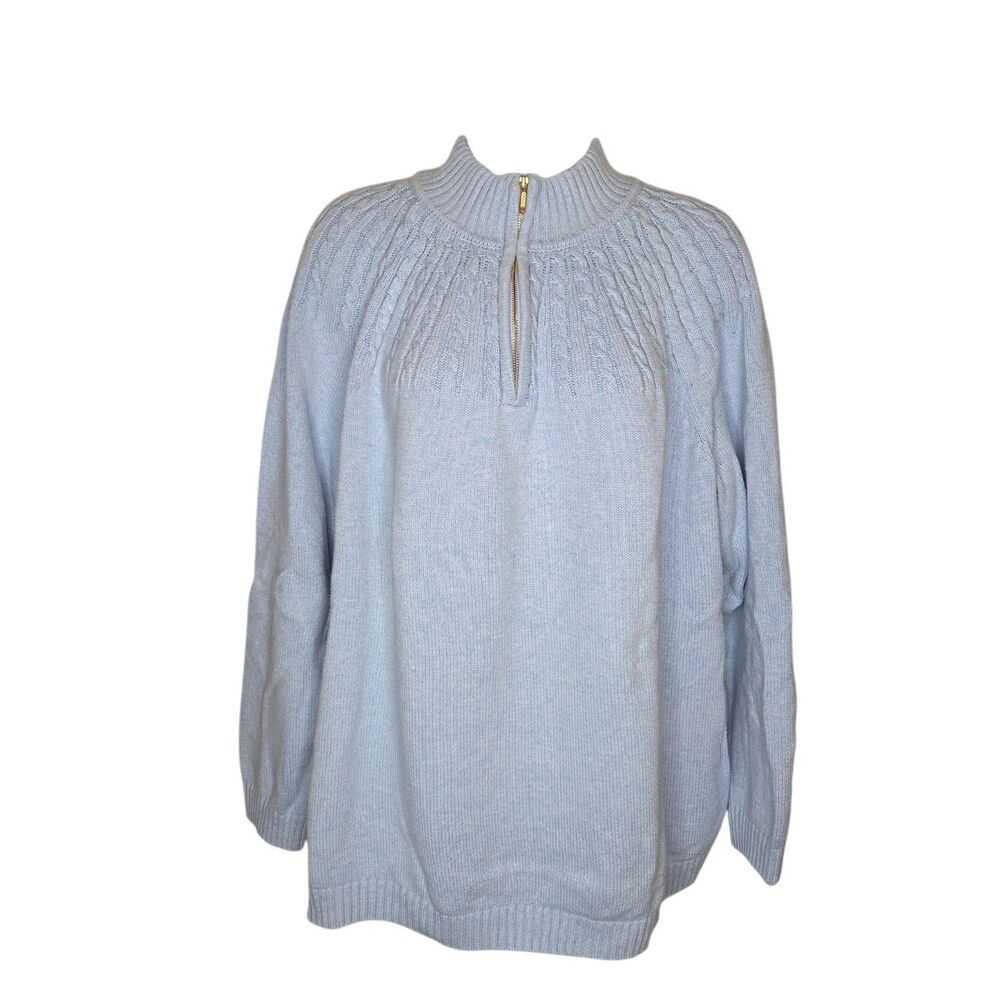 Lands' End Drifter Sweater Womens 3X Blue Cable Yoke Half Zip Cotton 448834